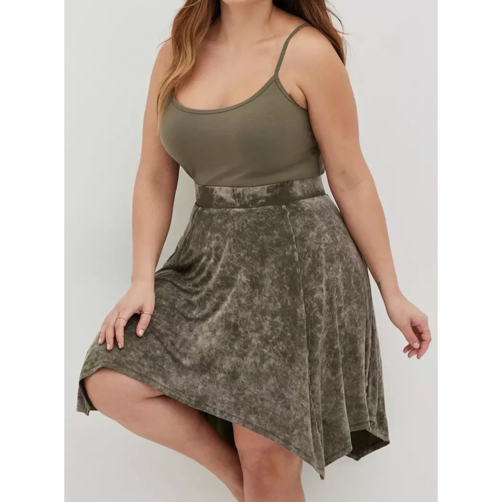 Torrid Handkerchief Mini Skirt Super Soft Washed Olive Plus Size 3 3X Grunge - Picture 11 of 11